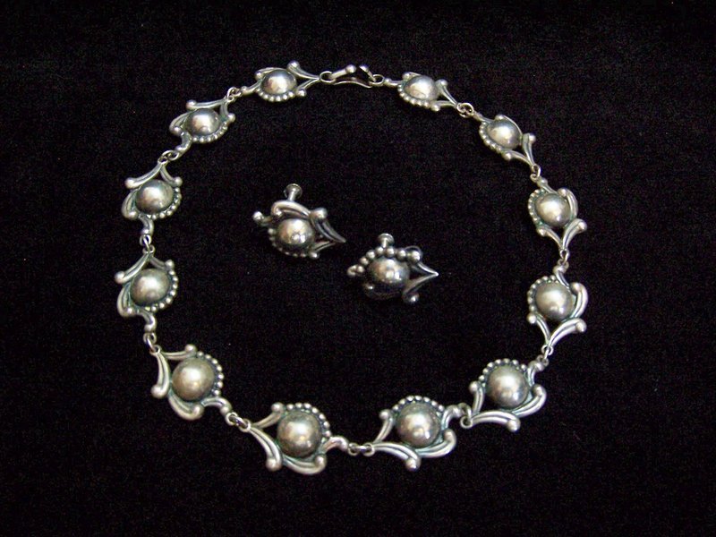 Los Castillo Vintage Mexican Silver Old Necklace & Ears