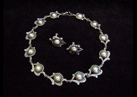 Los Castillo Vintage Mexican Silver Old Necklace & Ears